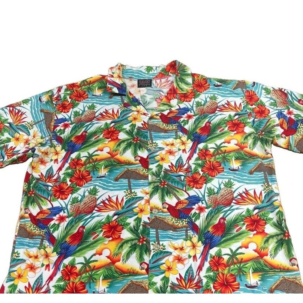 Krazy Klothes Mens Hawaiian Shirt L/XL Floral Parrots Tiki Pineapple USA Vintage